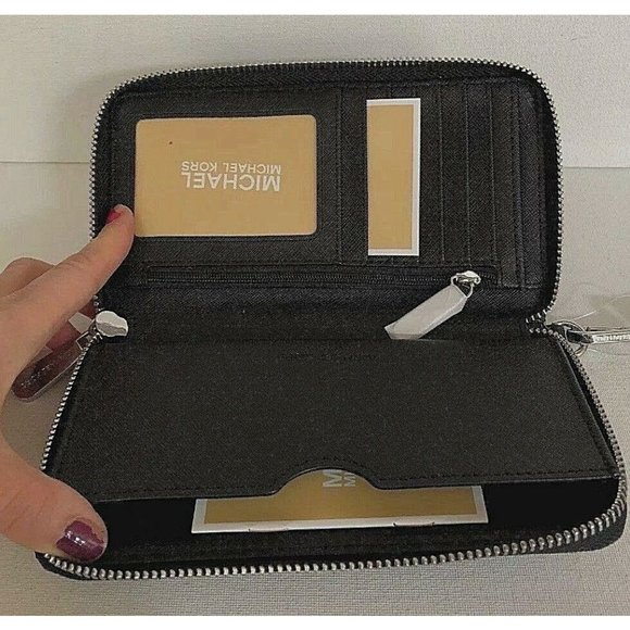 New Michael Kors Jet Set Travel Large Flat Phone Case Logo Wallet Black - Picture 5 of 6